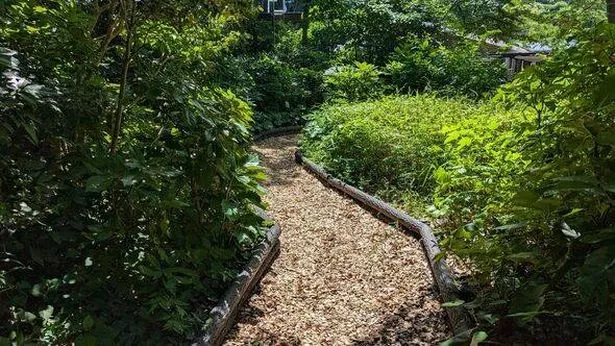 path with woodshops in the garden