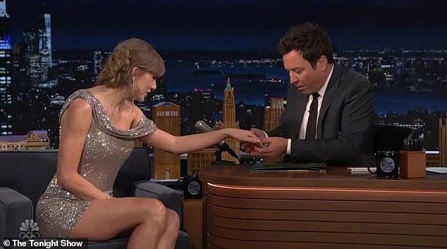 'He had it for a really long time before he gave it to me,' Swift told Fallon, 51, when asked if Kelce, 36, 'put a lot of work into' choosing the ring