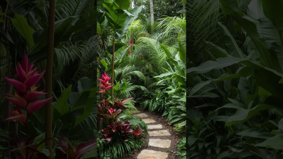 Lush tropical front yard Paradise: Simple DIY Landscape Garden Ideas