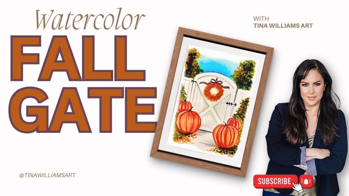 Painting the magic of fall — a rustic garden gate surrounded by golden leaves and cozy autumn charm