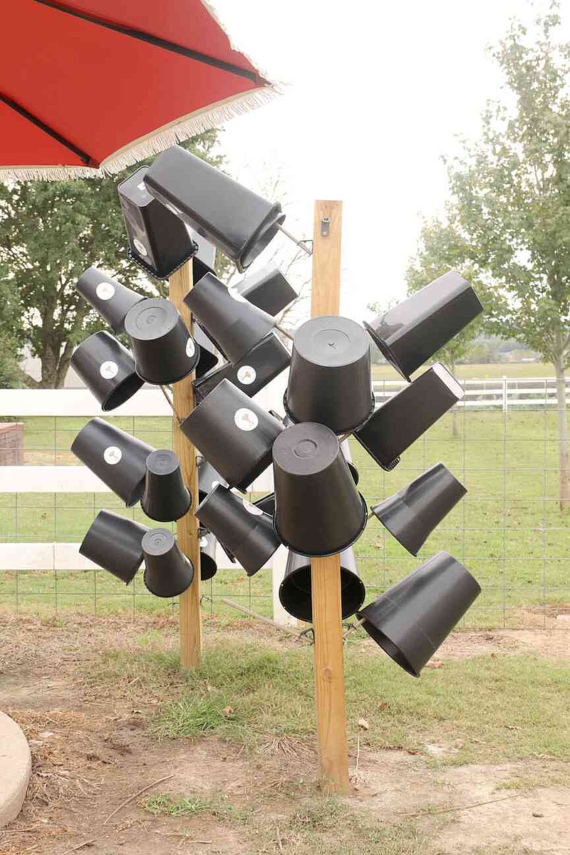 Lynn Kutter/Enterprise-Leader Sharon Celaya of WIndmill Gardens in Prairie Grove got the idea for this project to dry her buckets off Pinterest.