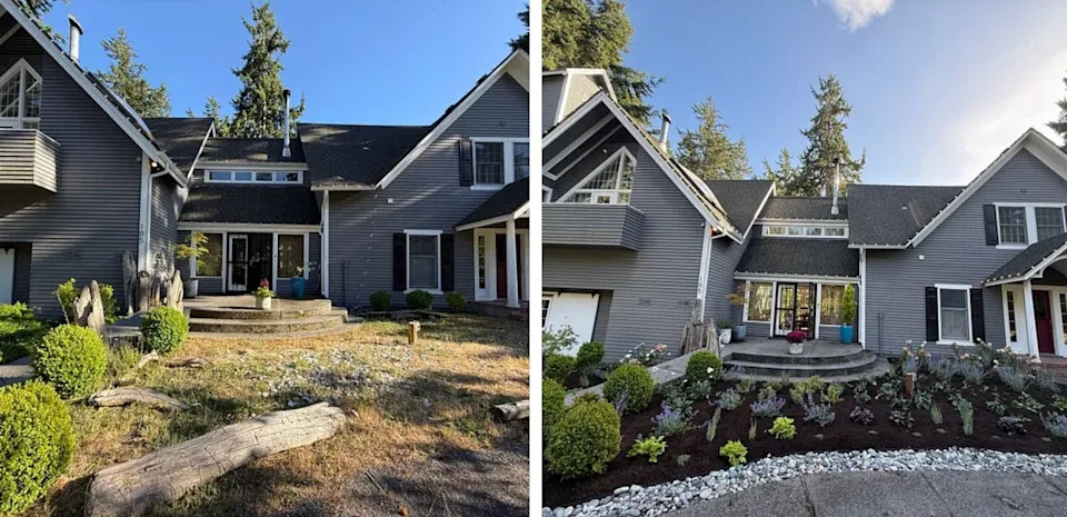 A before and after of the author's at-home landscaping project.