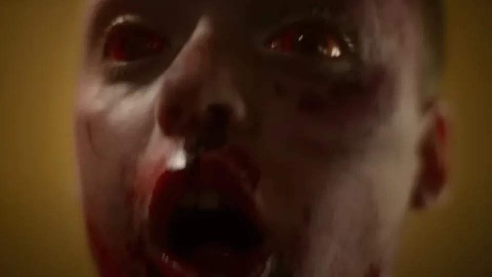 Jonah Wren Phillips as Oliver with bloodshot eyes and a bloody mouth in Bring Her Back