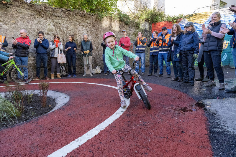Faye Baldwin trying out the new cycle track at Railway Park. Pic: Brian Lougheed