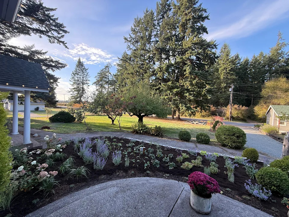 A photo of the completed landscaping project at the author's home.