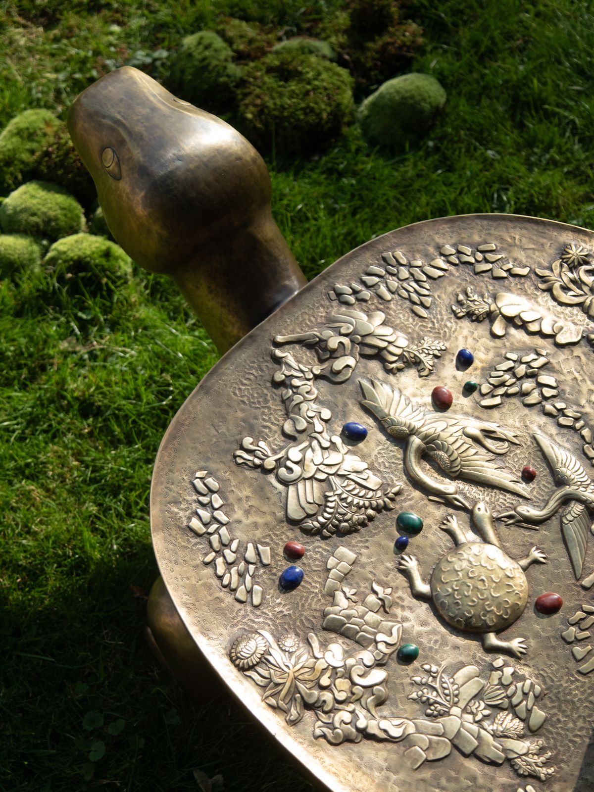 Bronze animals inside a garden, photographed as part of 'Soul Garden' by Sissel Tolaas and Vikram Goyal