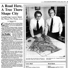 LandDesign’s original partners: the founder, Larry Best (left), and Brad Davis in 1989. Photo courtesy LandDesign.