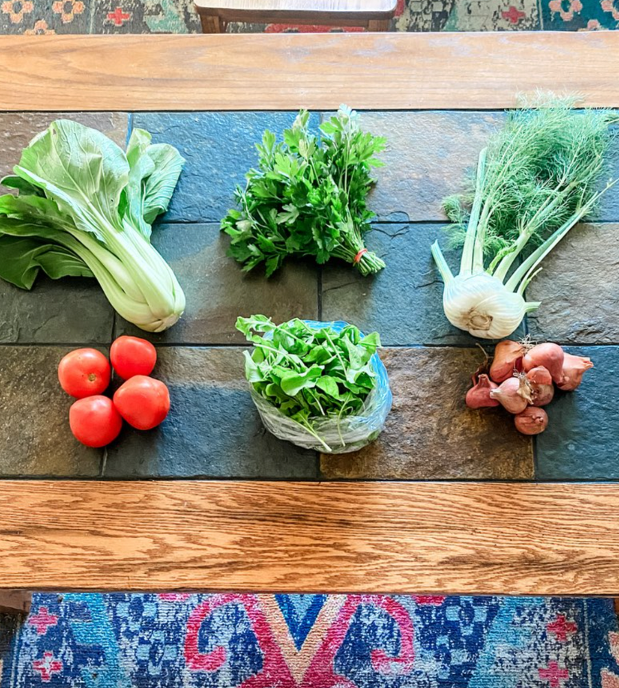 Bok Choy, Arugula, Parsley, Shallots, Tomatoes and Fennel.