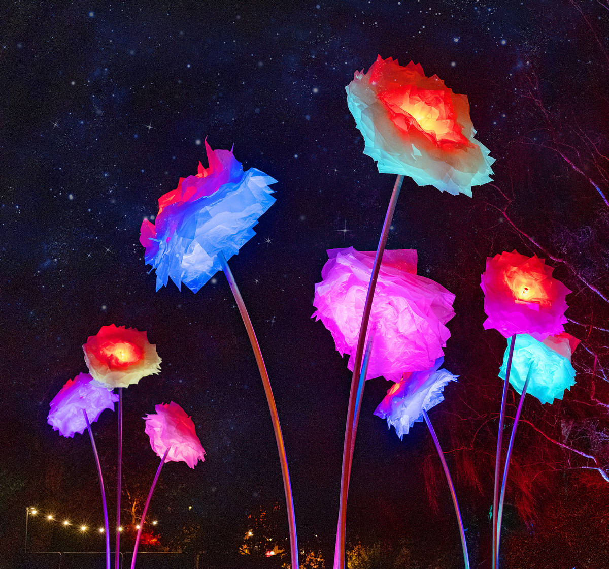 Neon glowing flowers