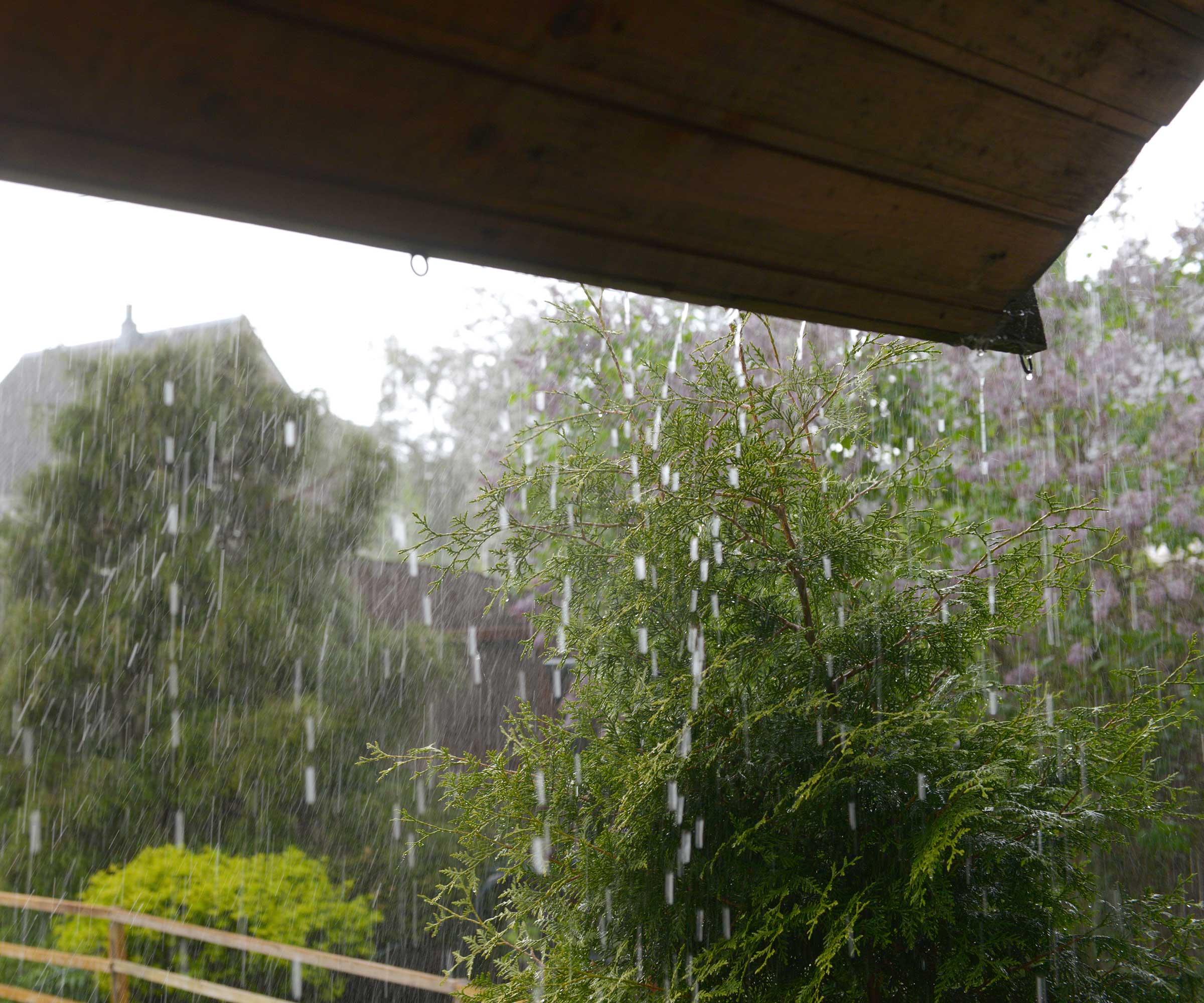 rain falling off roof