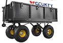 A product image showcasing the features and benefits of the VECUKTY Heavy Duty Steel Garden Cart.
