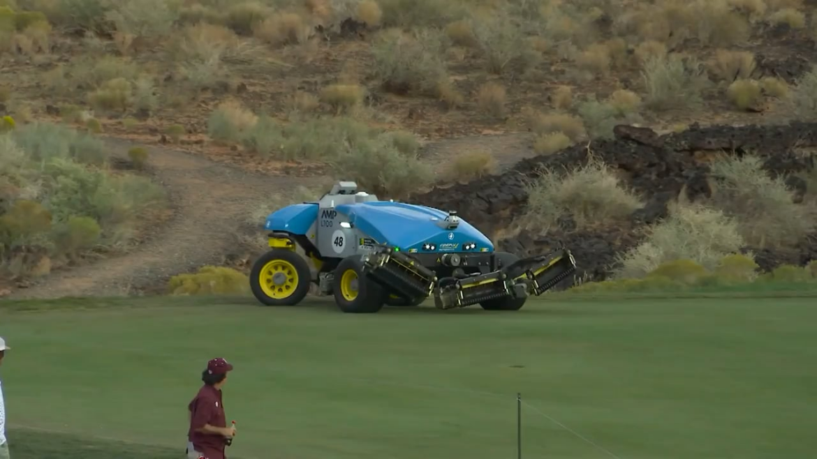 Robot reel mower at a PGA tour event
