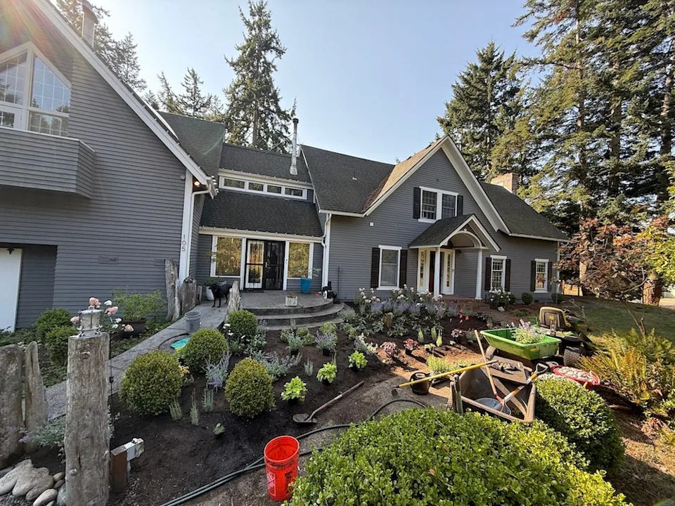 A photo of the completed landscaping project at the author's home.