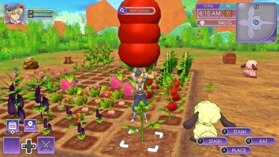 The SEED ranger harvests a crop of tomatoes in Rune Factory 5, one of the best farming games.