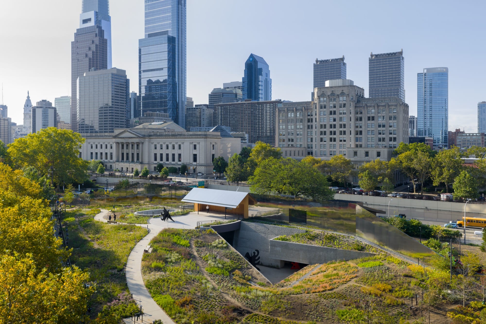an aerial view of the lush landscape at Calder Gardens