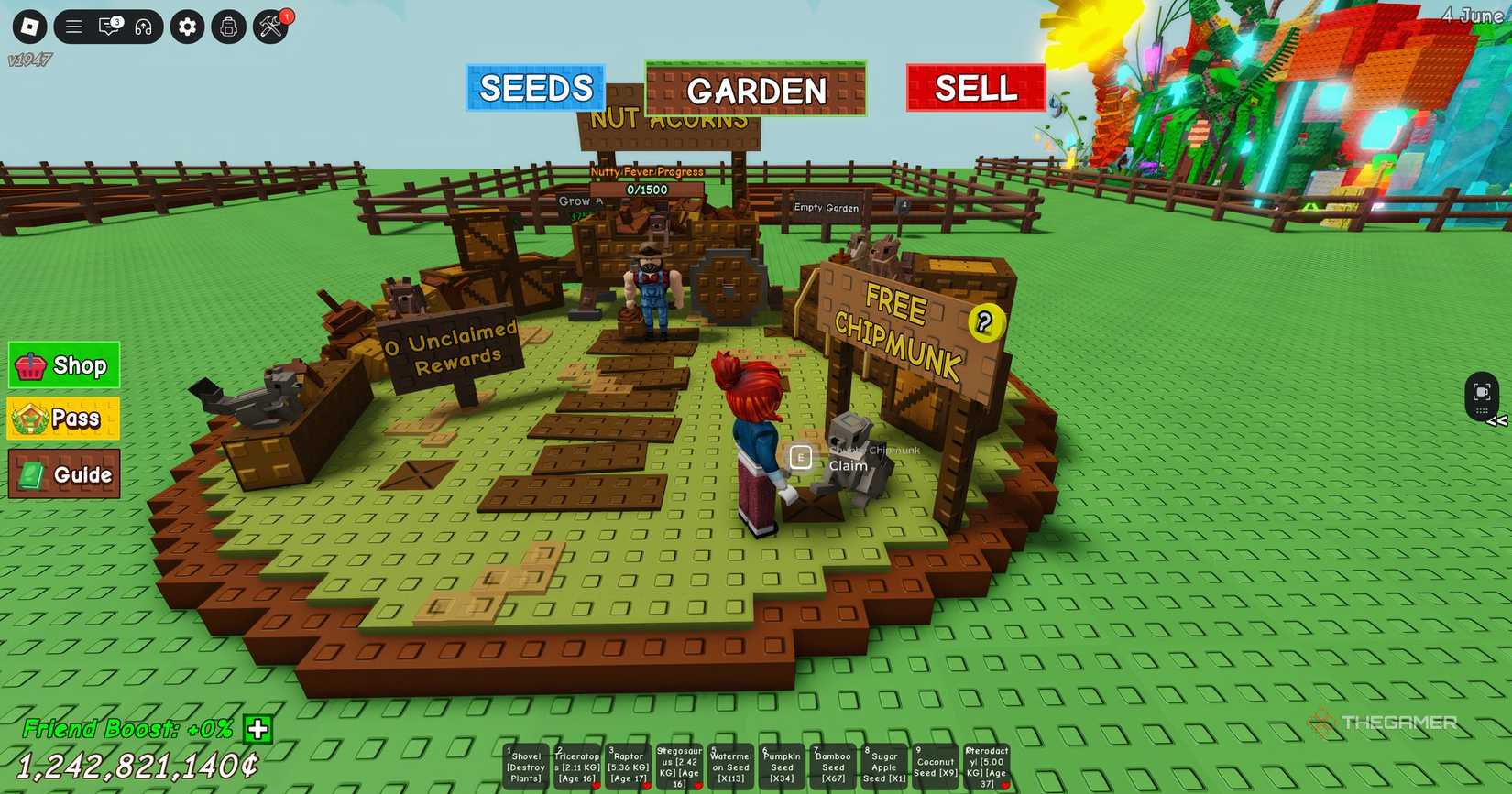 Claiming a free chipmunk in Roblox Grow a Garden.
