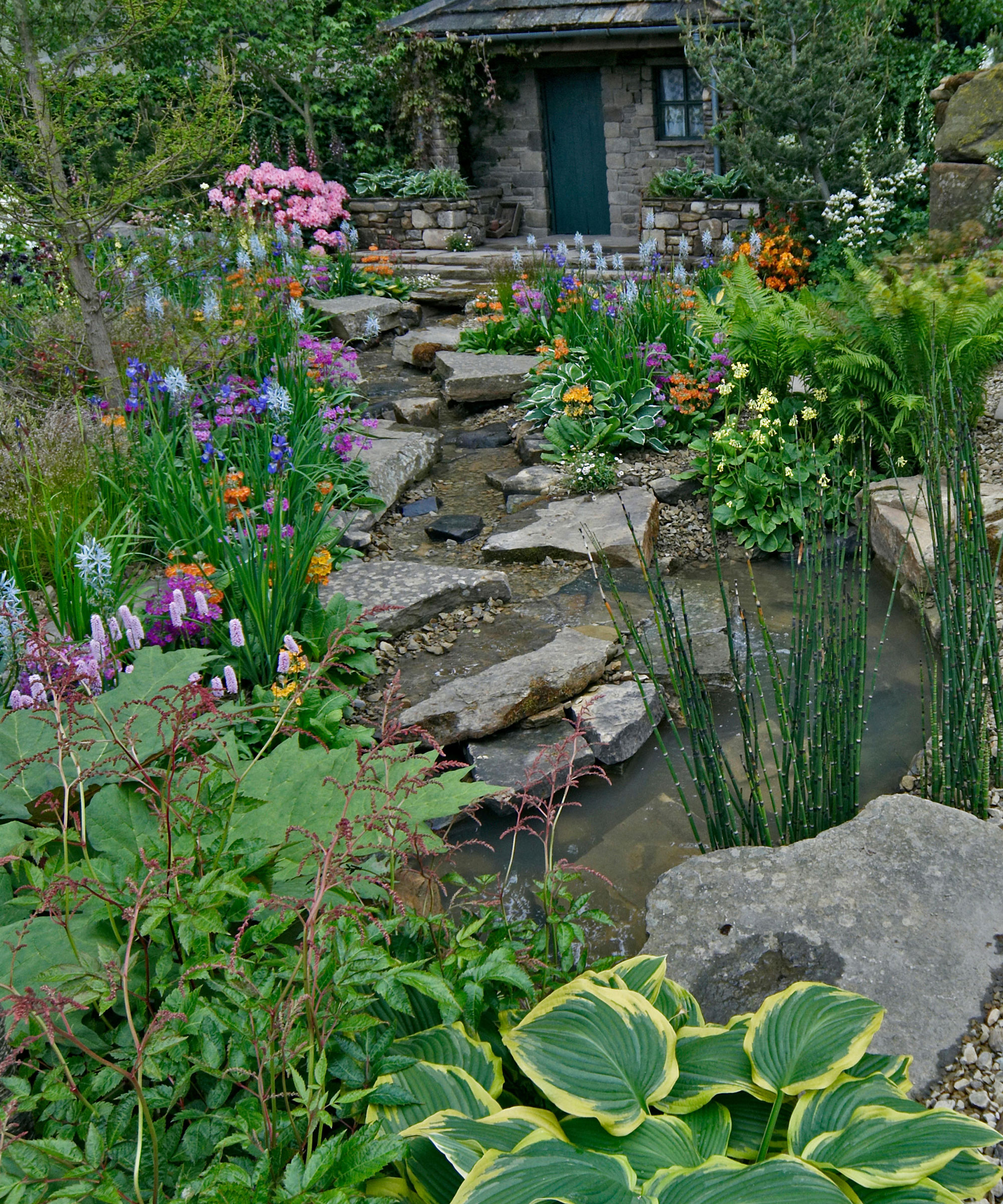 rain garden with planting, rocks and gravel