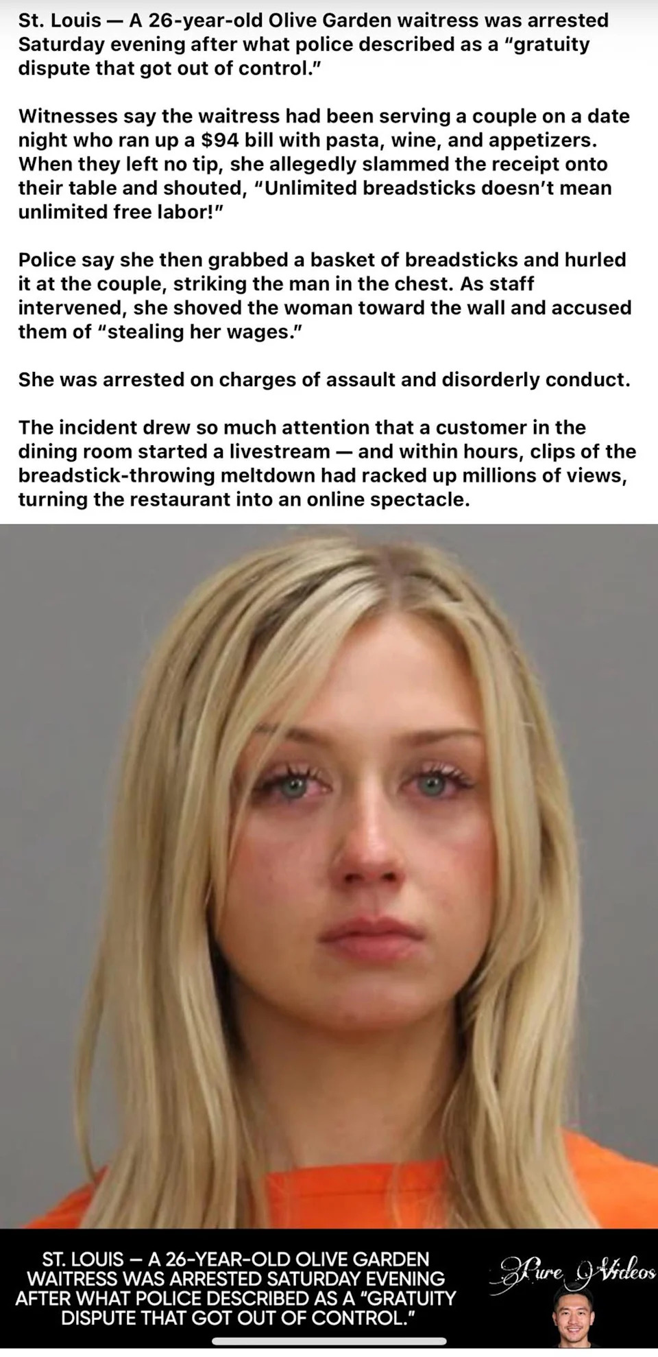 Texas woman says her mugshot was used as part of a phony “rage bait” story that has taken off on social media, prompting her to be harassed by online trolls (Pure Videos/ Facebook)