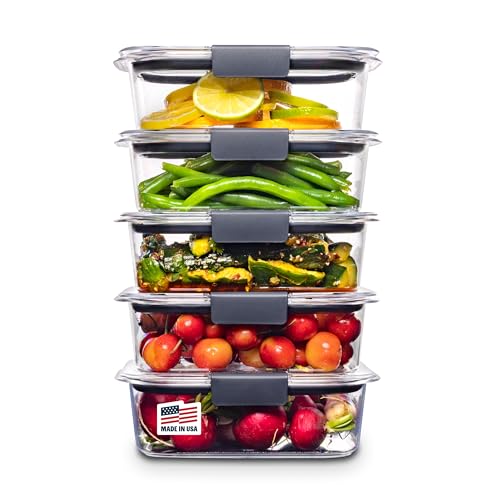 Rubbermaid Brilliance Food Storage Containers Bpa Free Airtight Lids Ideal for Lunch Meal Prep &amp; Leftovers Set of 5 (3.2 Cup)