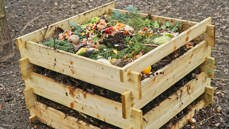 aerated compost bin in the garden