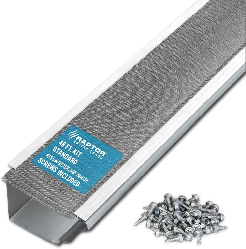 Raptor Gutter Guard &ndash; 48 Ft. (nominal) Contractor Grade Stainless Steel Micro-Mesh Gutter Guard Kit With Screws Included. Fits 5 In. Gutters and Smaller. Diy-Friendly. (5.625 In. X 47.625 In.)