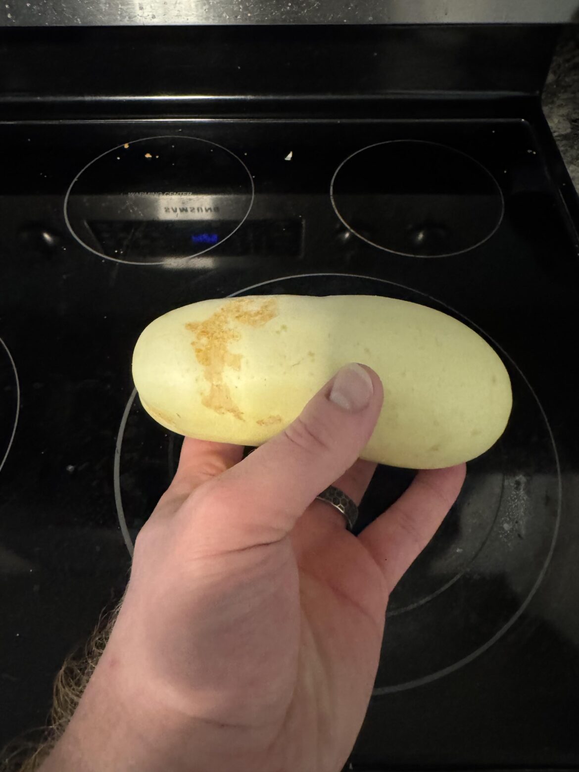 Mother in law got this veggie from a Hmong lady at work, not sure what it is. About the size of an eggplant, firm like a cucumber, but very pale.