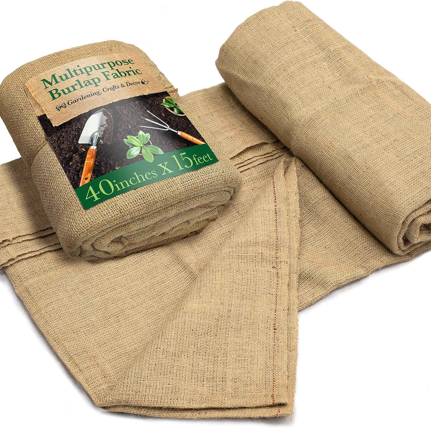 Burloptuous 40" X15 Feet Gardening Burlap Roll - Multipurpose Natural Burlap Fabric, High Density Jute Fiber Material for Decorations, Center Pieces for Home, Rustic Party Décor