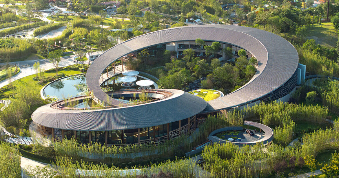 interlocking ring-shaped rooftops form tianfu habitat pavilion interlocking ring-shaped rooftops form tianfu habitat pavilion