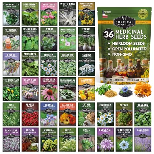 Ultimate Medicinal Herb Seeds Variety Pack &ndash; 36 Heirloom Varieties, 28,000+ Lavender, Calendula, Echinacea, Peppermint, Yarrow &ndash; Non-Gmo Garden Kit by Survival Garden Seeds