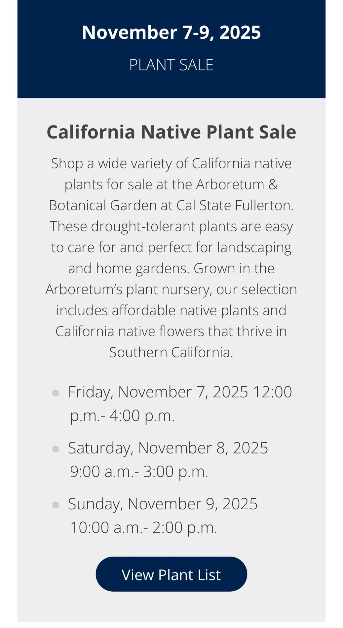 Winter Plant Sale at the Fullerton Arboretum