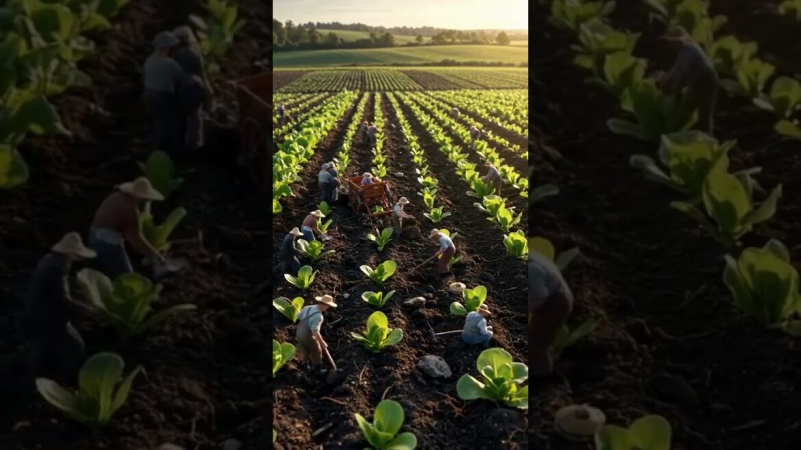 🚜 Tiny Workers Plowing the Lettuce Field! 🌱