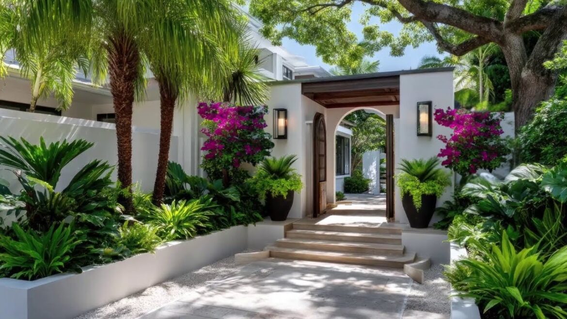 Small Front Yard Tropical Oasis | Lush Garden Gates & Arches for Charming Entryways | Garden Ideas