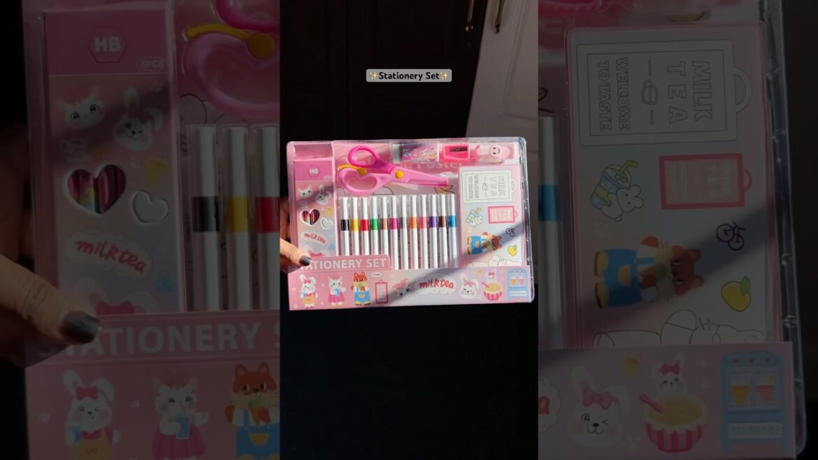 Cutest Stationery Set 🌷✨🎀#kawaii #stationery #stationary #cute #stationarycollection #pens