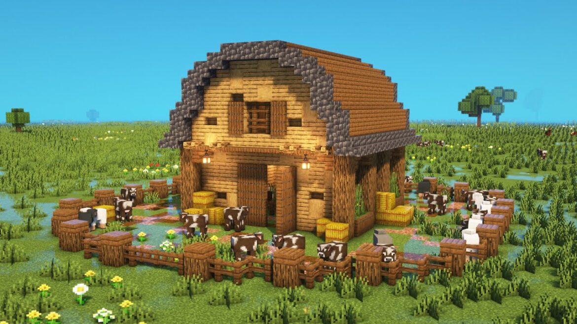 How to Build a Cute Animal Barn in Minecraft Tutorial 1.21