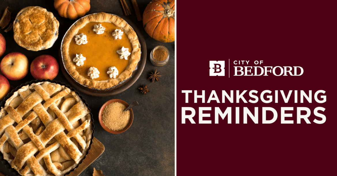 News Flash • Bedford TX • CivicEngage pumpkin pie graphic with text saying