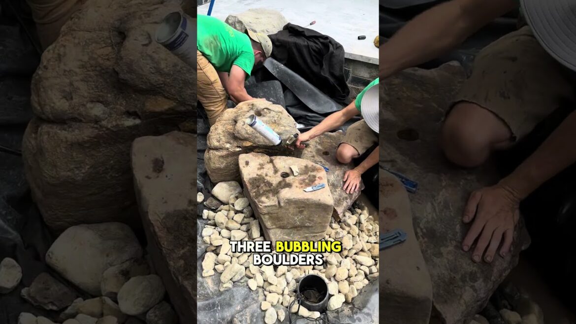 Quick bubbling boulder install #landscape pe