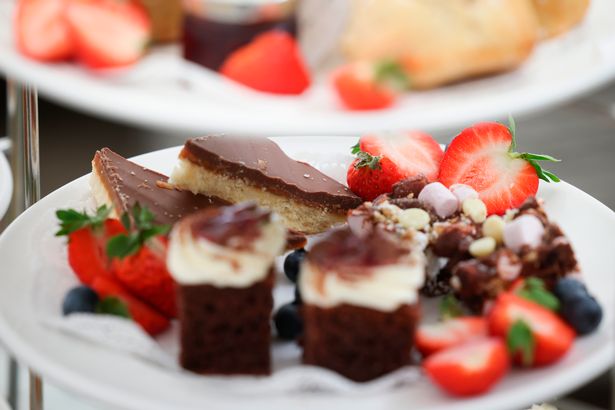 Sweet treats including Black Forest gateaux and caramel shortbread