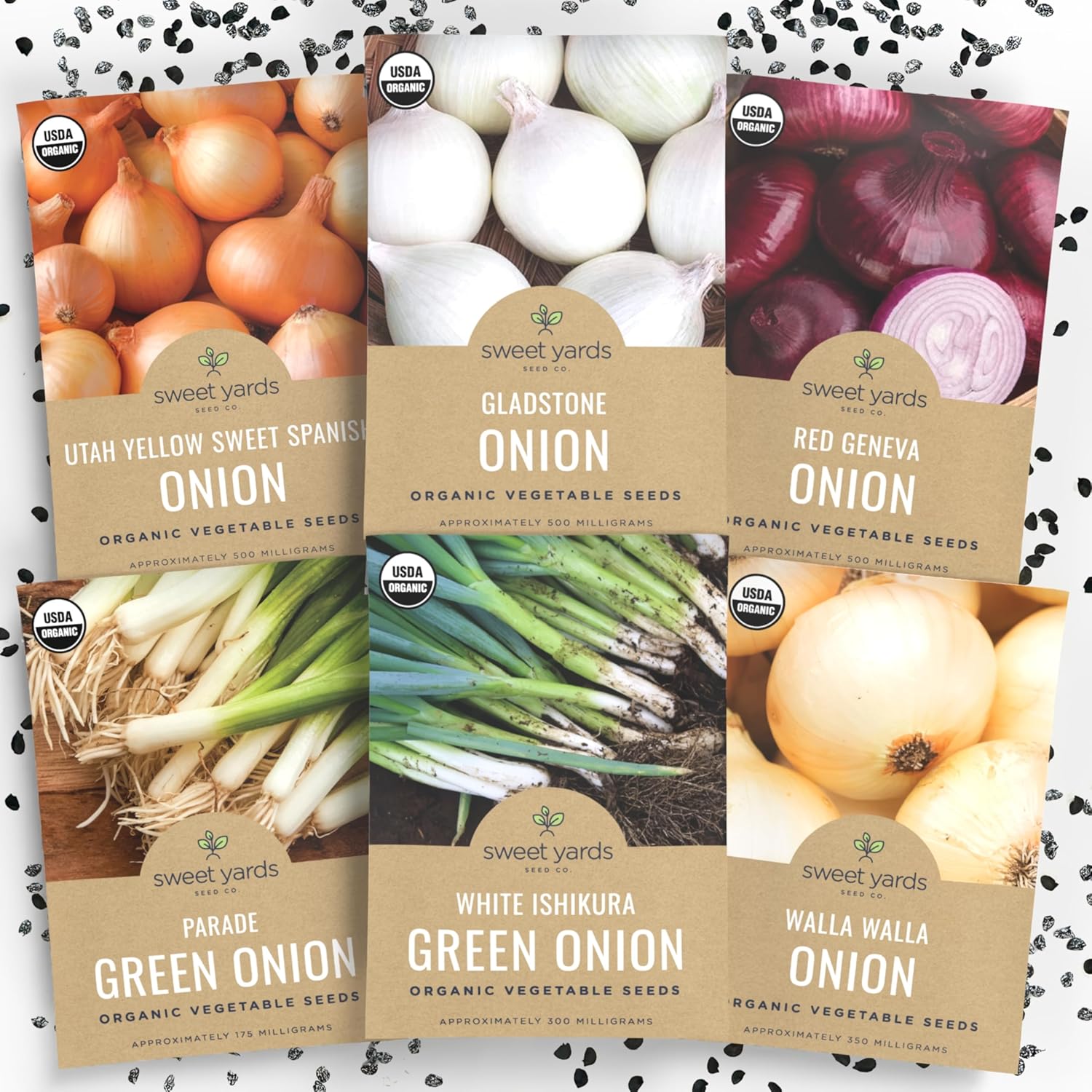 Organic Onion Seeds Variety Pack - 6 Individual Packs - 2025 Season - Walla Walla, Gladstone, Red Geneva and More! for Indoor &amp; Outdoor Planting (non-Gmo, Certified Organic) -