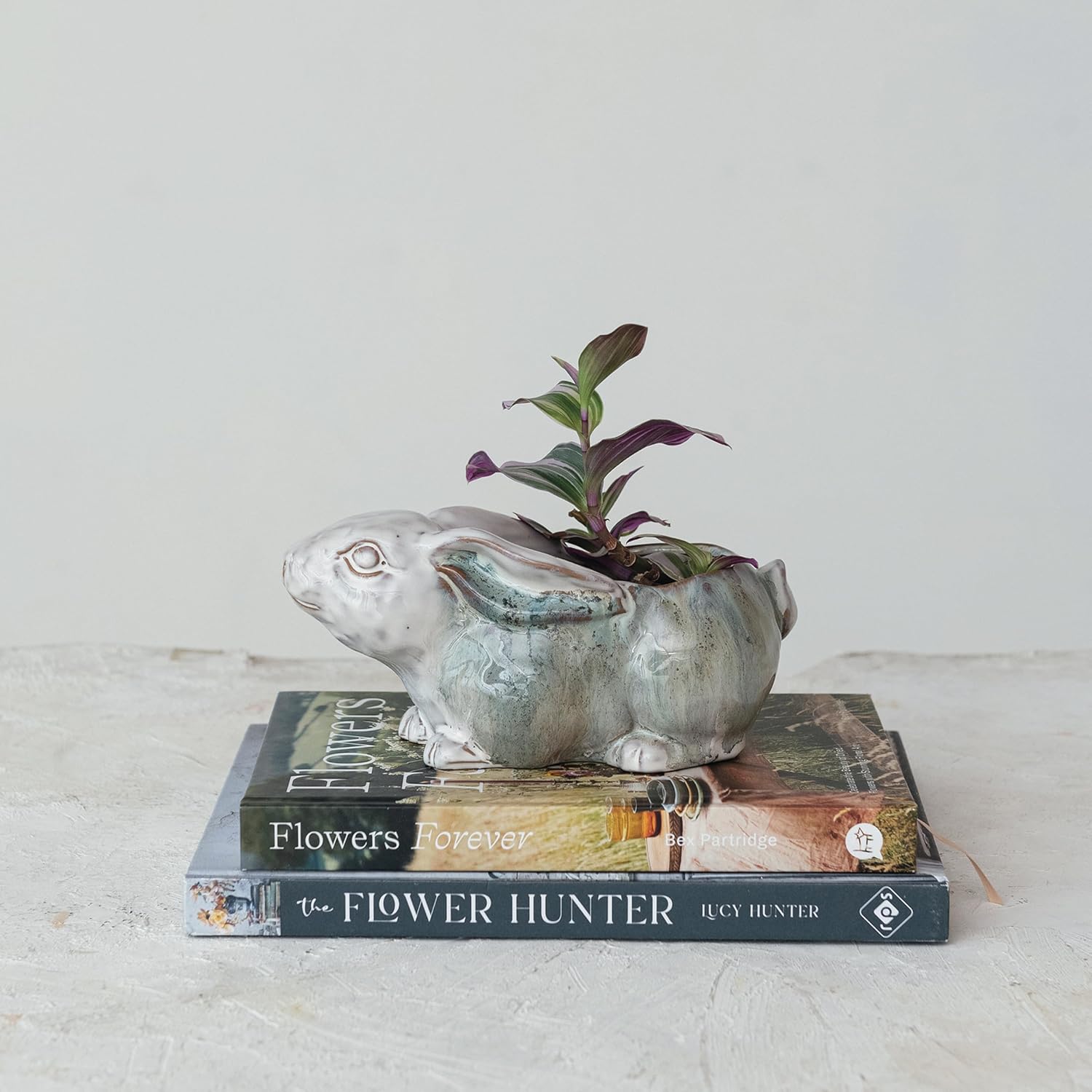 Creative Co-Op Cottagecore Rabbit Stoneware Planter, Multicolor