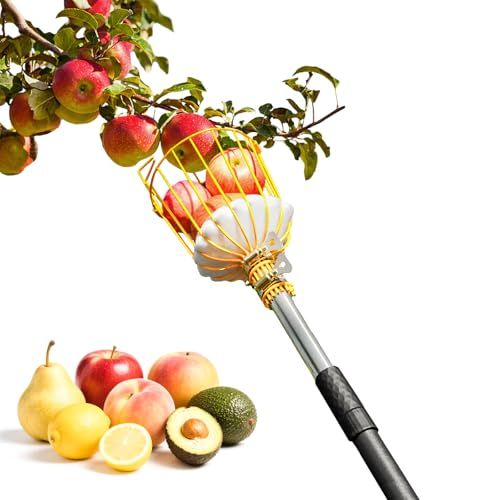 Blumetrec 9ft Fruit Picker, Apple Picker Tool With Adjustable Pole and Basket, Long Reach Mango Grabber Tool, Tree Fruit Catcher for Picking Lemon Pear Orange Avocado Peach Citrus