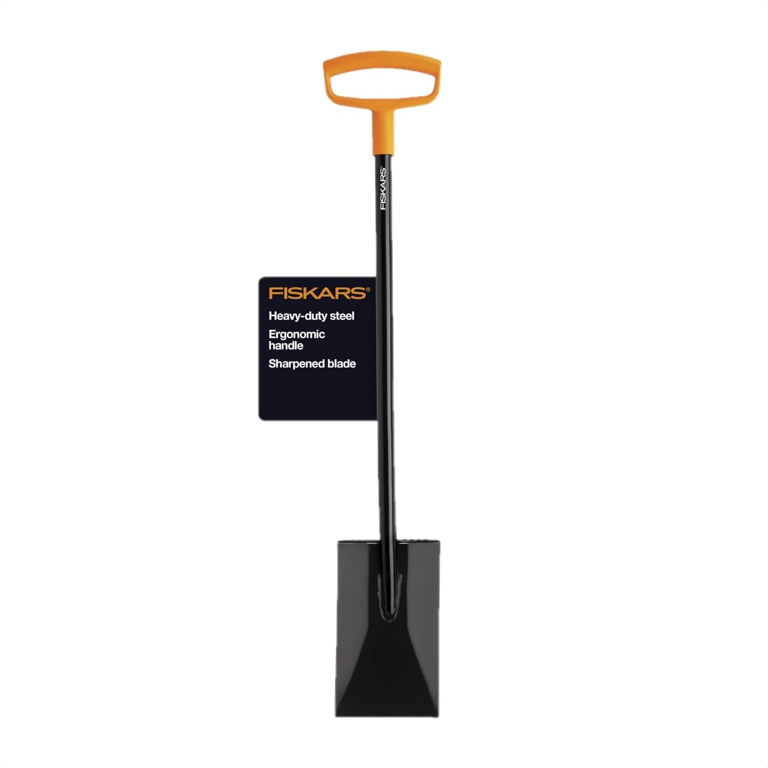 Fiskars 46" Spade Garden Shovel, Steel Flat Spade With Ergonomic D-Handle, Sharp Blade Square Shovel for Lawn Edging, Digging, Heavy Duty Yard Tool, Easy Cuts in Grass and Turf