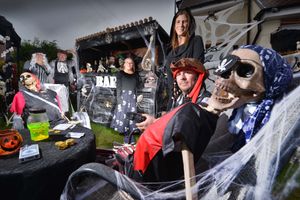 Meadow Road, Craven Arms with (Front) Kerry and Rob Laban who live at the house. (Back) Kerry's sister Lyndsay Peters ad partner: Darren Bartlam, Kerry and Robs children: Amber 15 and Leo 13.