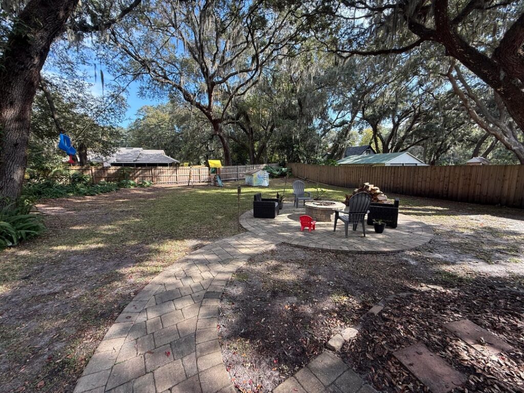 Suggestions for managing lack of grass and making the yard more serene! Single mom, Young kids, north Florida..