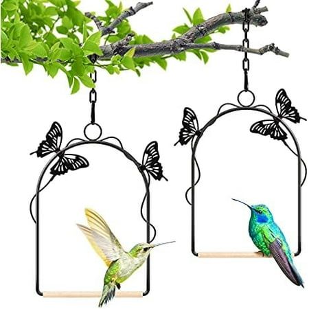 Hummingbird Swing 2 Pack Attractive Hummingbird Perch With Rust Resistant Metal Frame, Wooden Dowel and Hanging Chain for Wild Finches &amp; Orioles Bird Outdoors$$garden &amp;