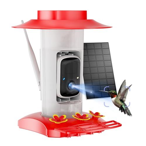 Hummingbird Feeder With Camera Outdoor, Sv3c Hanging Bird Feeder With Ant Moat &amp; Bee-Proof, Hd 2k Solar Powered, Ai Bird Identify, Instant App Alerts, Auto Capture, Hummingbird Lover Gifts, 21oz, Red