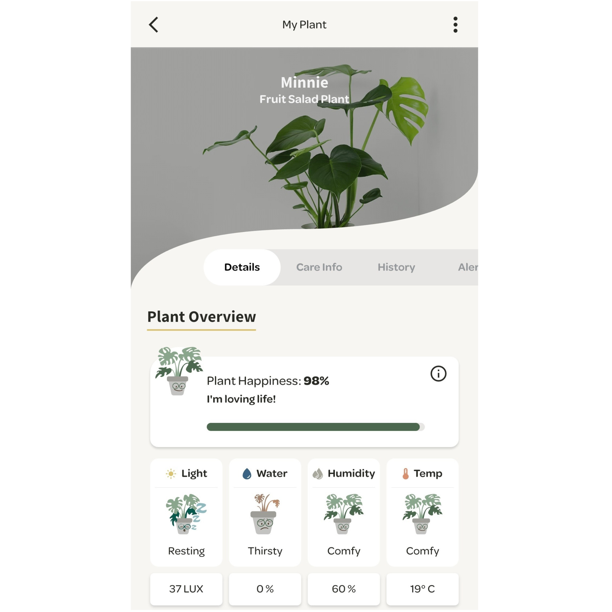 willow plant care app plant overview settings