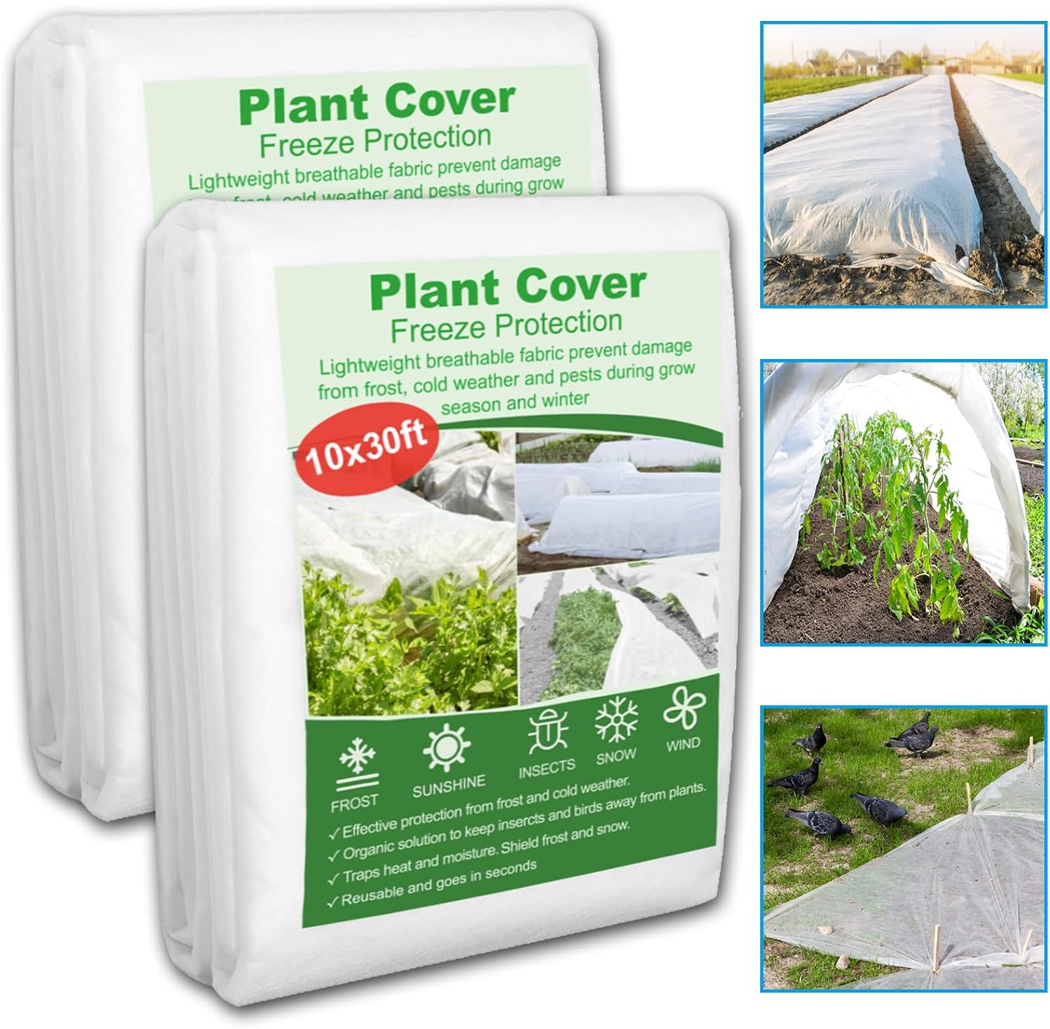 Nonmon 2 Pack Plant Covers Freeze Protection 10 X 30ft 1.2oz Frost Cloths Forst Blankets for Winter Floating Row Cover Frabic Plant Cover for Outdoor Vegetables Garden