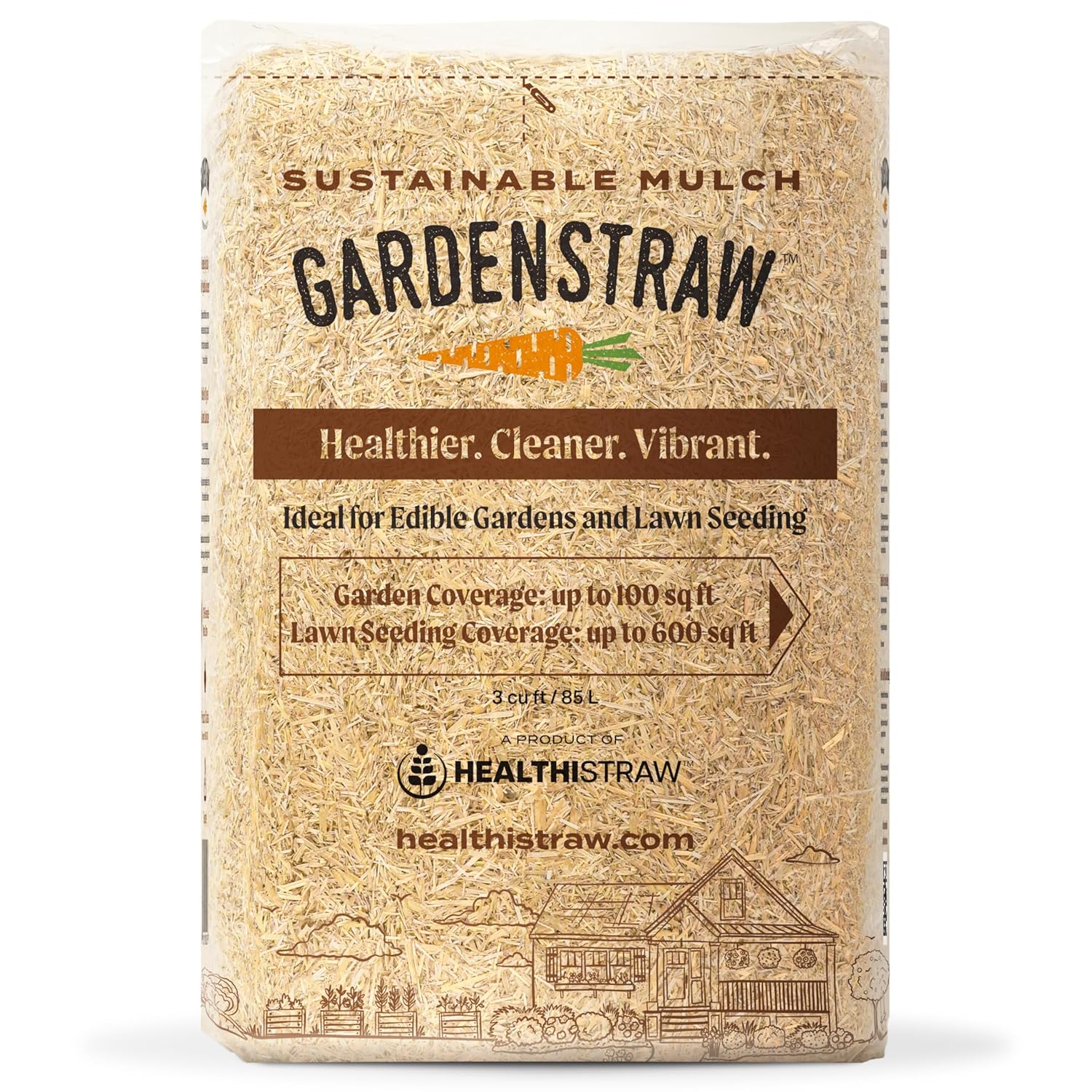 Healthistraw Gardenstraw, 3 Cu Ft (20 Lbs) &ndash; All-Natural Mulch for Gardens, Vegetables Lawn Seeding &ndash; Water-Conserving Wheat Straw &ndash; Sustainably Sourced, Thoroughly Cleaned