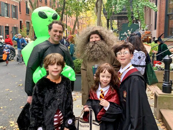 Actor-producer Matthew Rhys with friends and family on Garden Place for the Halloween fest. Photo: Mary Frost, Brooklyn Eagle