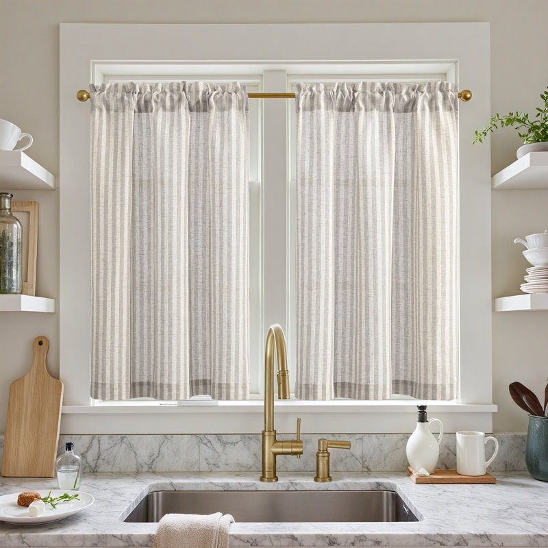 Gracie Oaks Linen Rod Pocket Light Filtering Striped Kitchen Cafe Curtains Curtains(set of 2) & Reviews | Wayfair